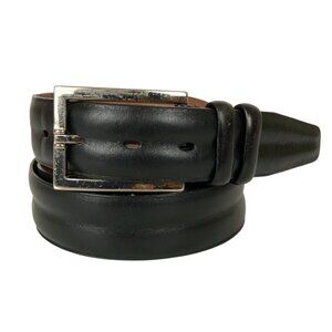 John W Nordstrom Mens Handcrafted Leather Belt Sz 42 Black Silvertone Buckle USA